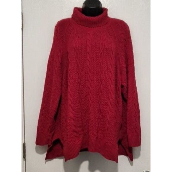 Jeanne Pierre Turtleneck Sweater Women Sz 3XL Cable Knit Maroon Festive Winter - Picture 1 of 7